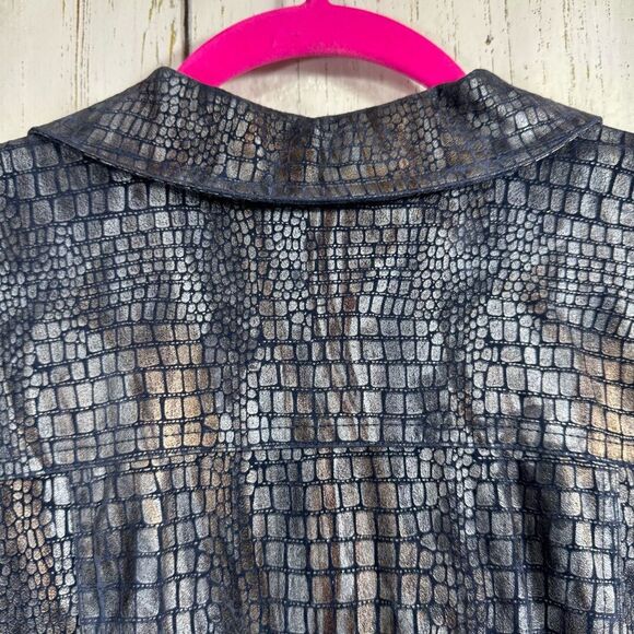Birch Hill Croc Embossed Faux Leather Jacket Y2K Edgy Retro Glam Size M - Picture 13 of 16